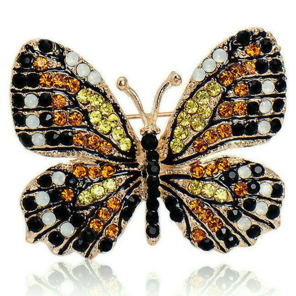 Sparkling MONARCH Butterfly Rhinestone Brooch - Picture 2 of 7